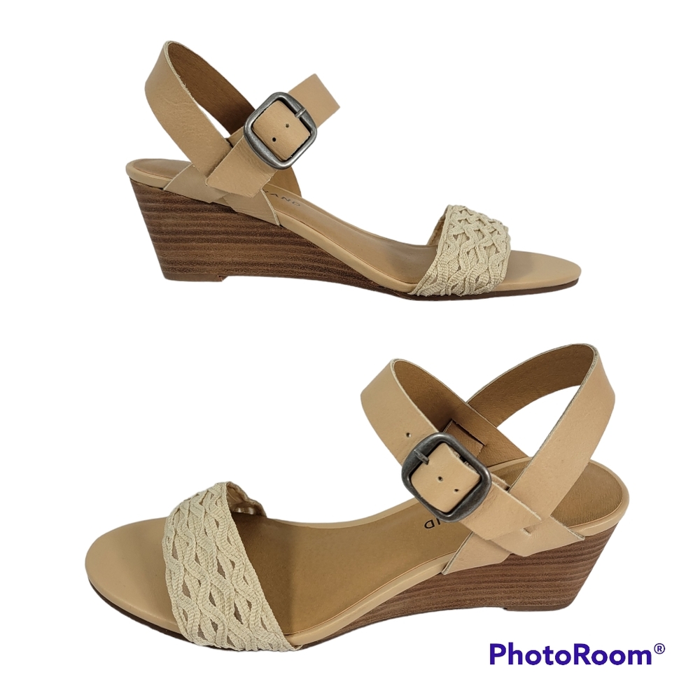 NWT Lucky Brand Jaliena Leather Rick Rack Wedge Sandals Open Toe Heels Argentina
